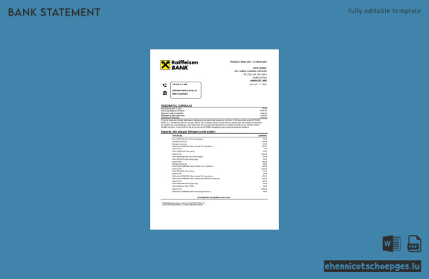 Beispiel eines Kontoauszugs der rumänischen Raiffeisen Bank (Excel-Vorschau)